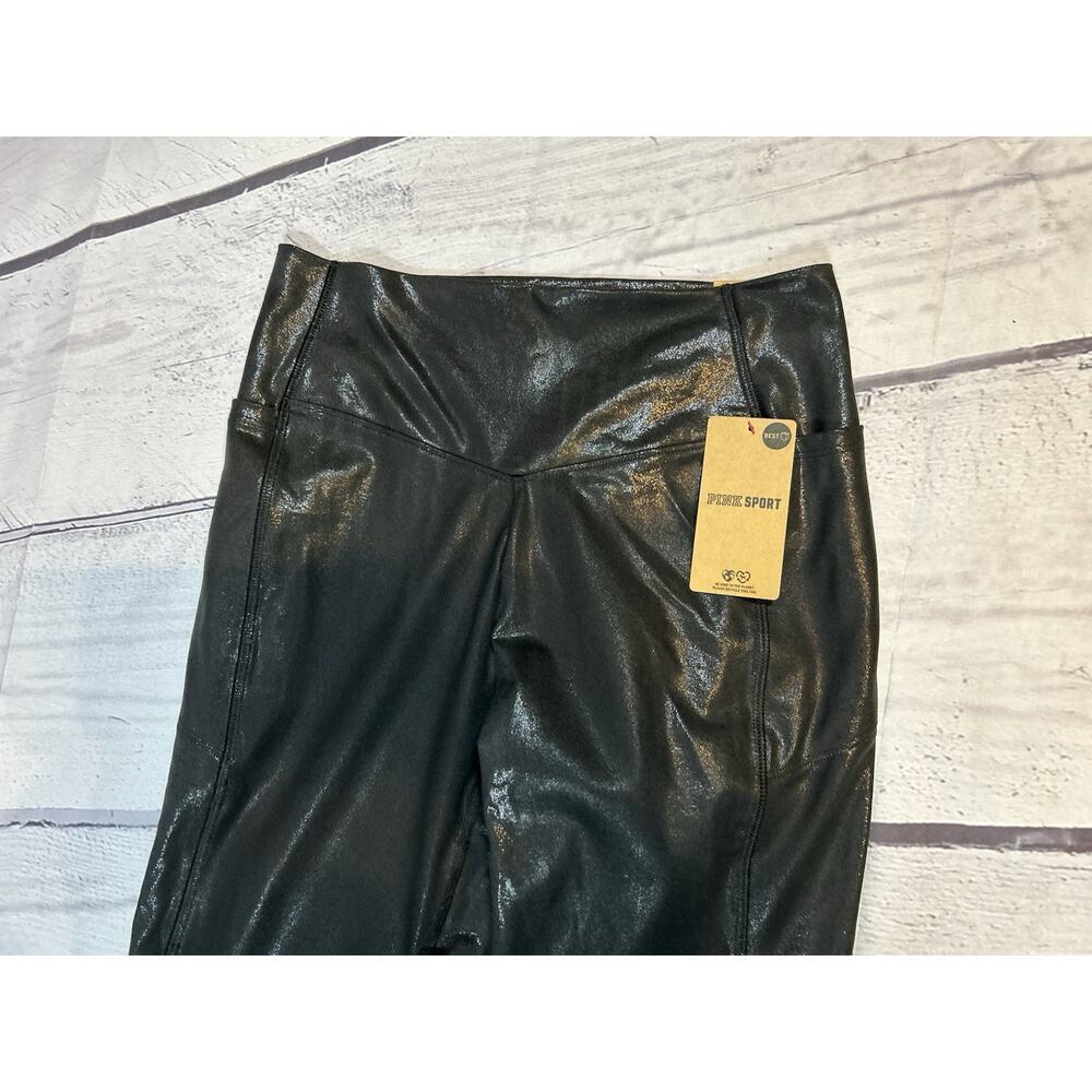 NWT VS PINK Ultimate V Leggings Faux Leather Black Textured Mesh High Rise M - Picture 3 of 6